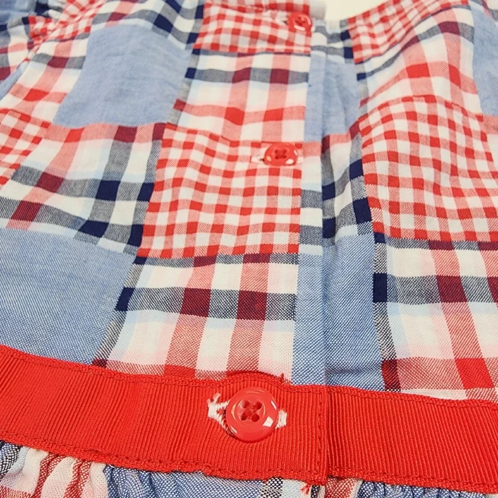 Gymboree Dress Girls 5T Patriotic Patchwork Red Blue Cap Sleeve Bow